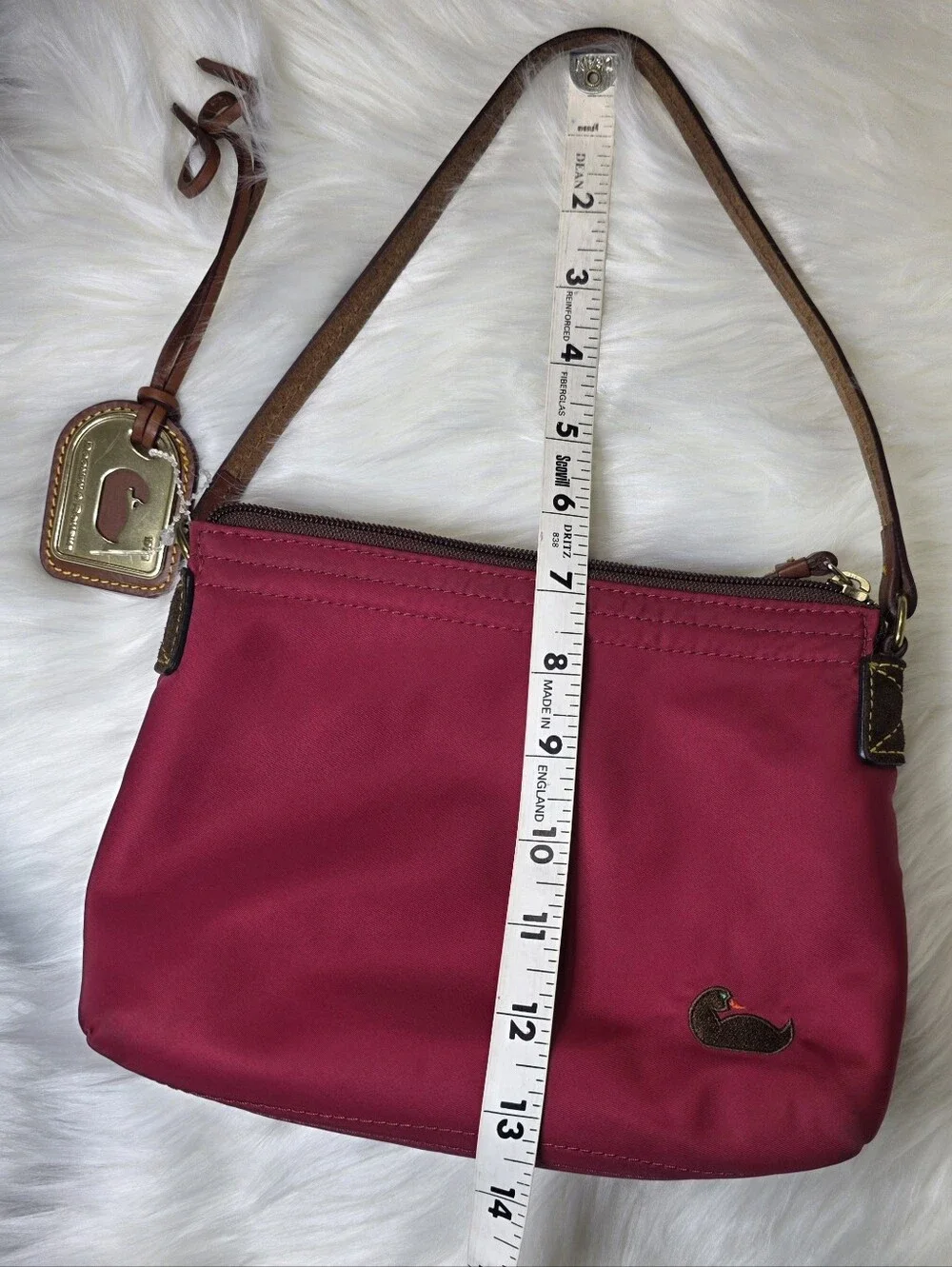 Dooney & Bourke Red Nylon Shoulder Bag Leather Strap